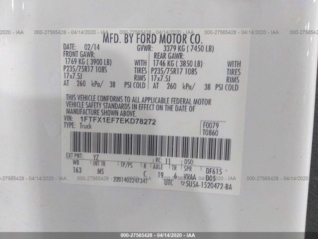 Photo 8 VIN: 1FTFX1EF7EKD78272 - FORD F-150 