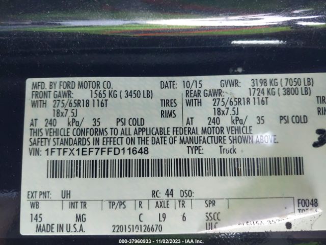 Photo 8 VIN: 1FTFX1EF7FFD11648 - FORD F-150 