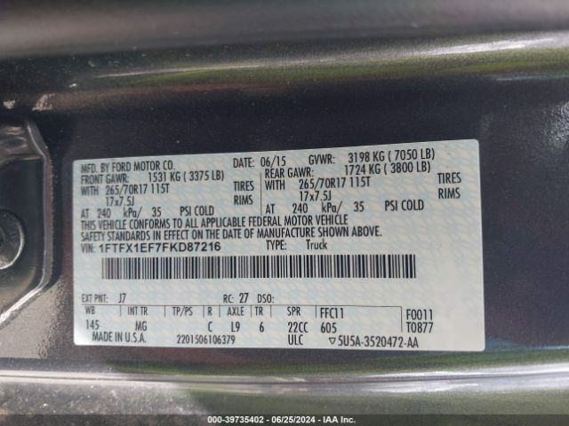 Photo 8 VIN: 1FTFX1EF7FKD87216 - FORD F-150 