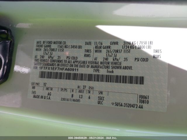 Photo 8 VIN: 1FTFX1EF7HFA60911 - FORD F-150 