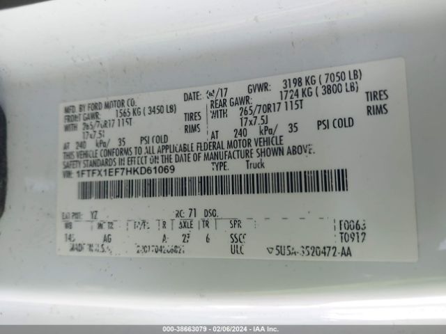 Photo 8 VIN: 1FTFX1EF7HKD61069 - FORD F-150 