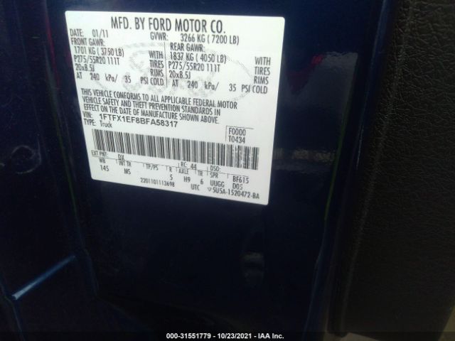 Photo 8 VIN: 1FTFX1EF8BFA58317 - FORD F-150 