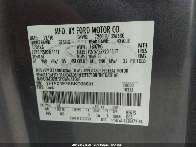 Photo 8 VIN: 1FTFX1EF8BKD08601 - FORD F-150 