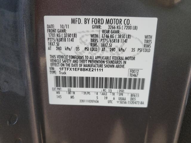 Photo 9 VIN: 1FTFX1EF8BKE21111 - FORD F150 SUPER 