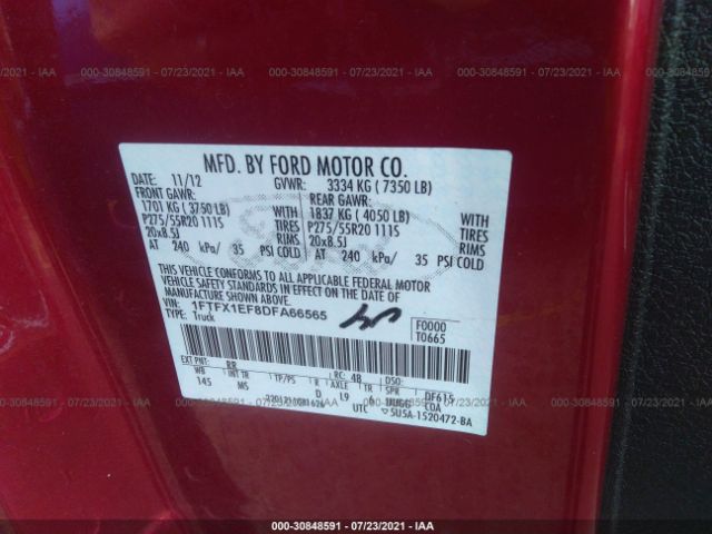 Photo 8 VIN: 1FTFX1EF8DFA66565 - FORD F-150 