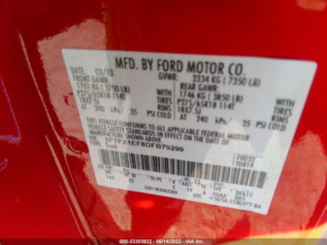 Photo 8 VIN: 1FTFX1EF8DFB79299 - FORD F-150 