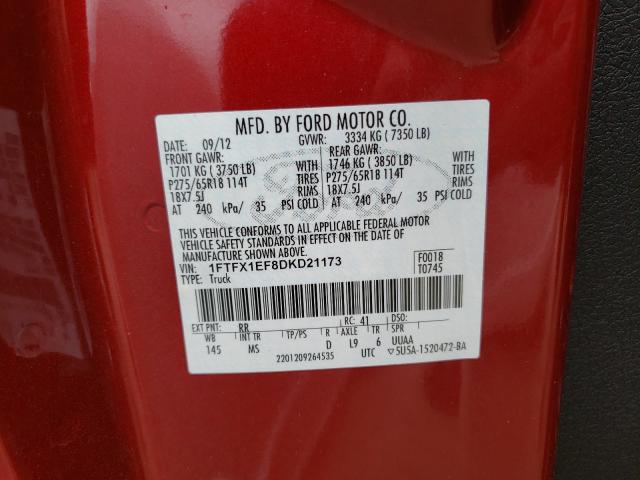 Photo 9 VIN: 1FTFX1EF8DKD21173 - FORD F150 2WD 