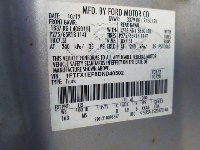 Photo 9 VIN: 1FTFX1EF8DKD40502 - FORD F150 SUPER 