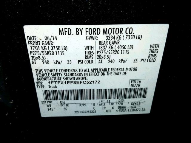 Photo 9 VIN: 1FTFX1EF8EFC52172 - FORD F150 SUPER 