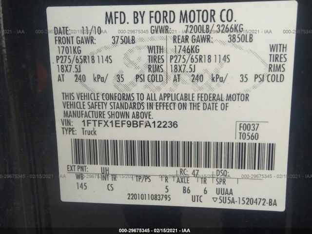 Photo 8 VIN: 1FTFX1EF9BFA12236 - FORD F-150 