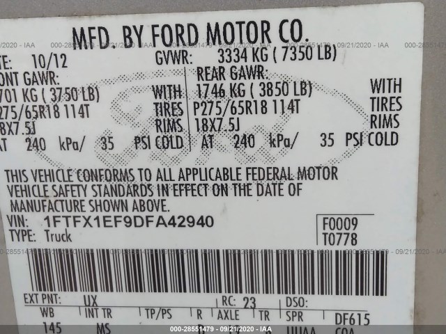 Photo 8 VIN: 1FTFX1EF9DFA42940 - FORD F-150 