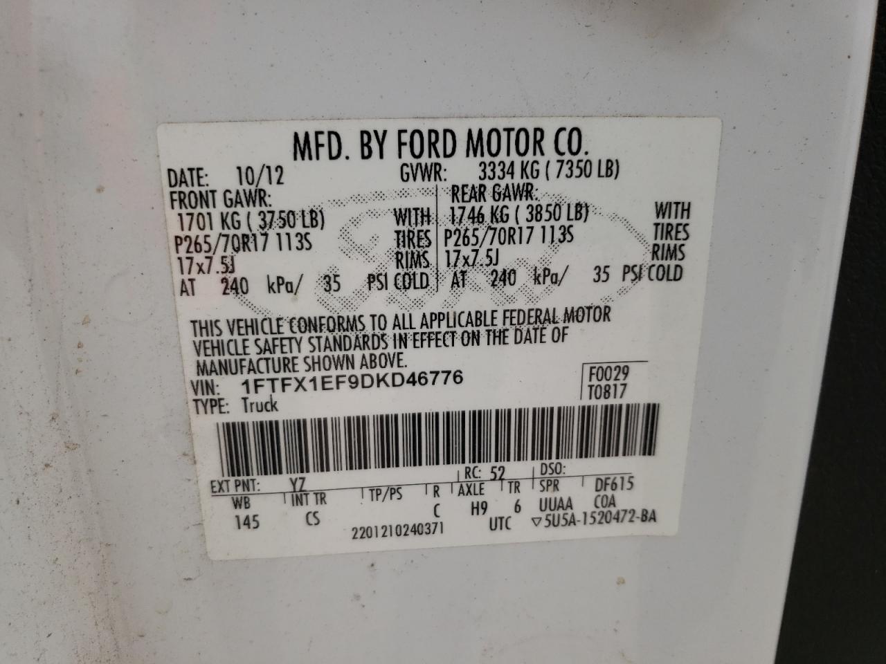 Photo 11 VIN: 1FTFX1EF9DKD46776 - FORD F-150 