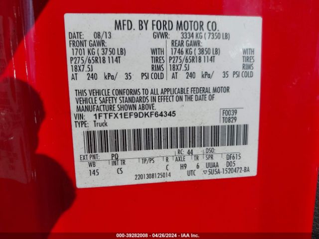 Photo 8 VIN: 1FTFX1EF9DKF64345 - FORD F-150 