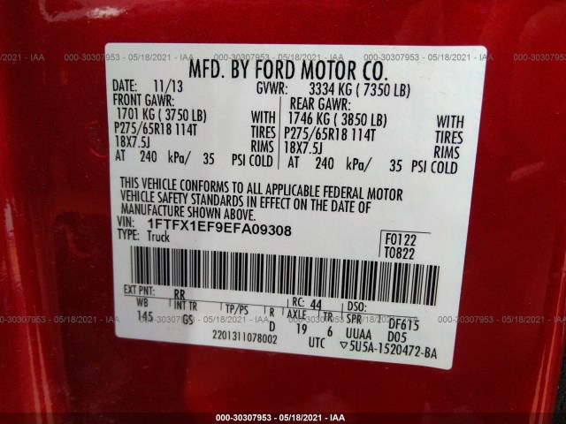 Photo 8 VIN: 1FTFX1EF9EFA09308 - FORD F-150 