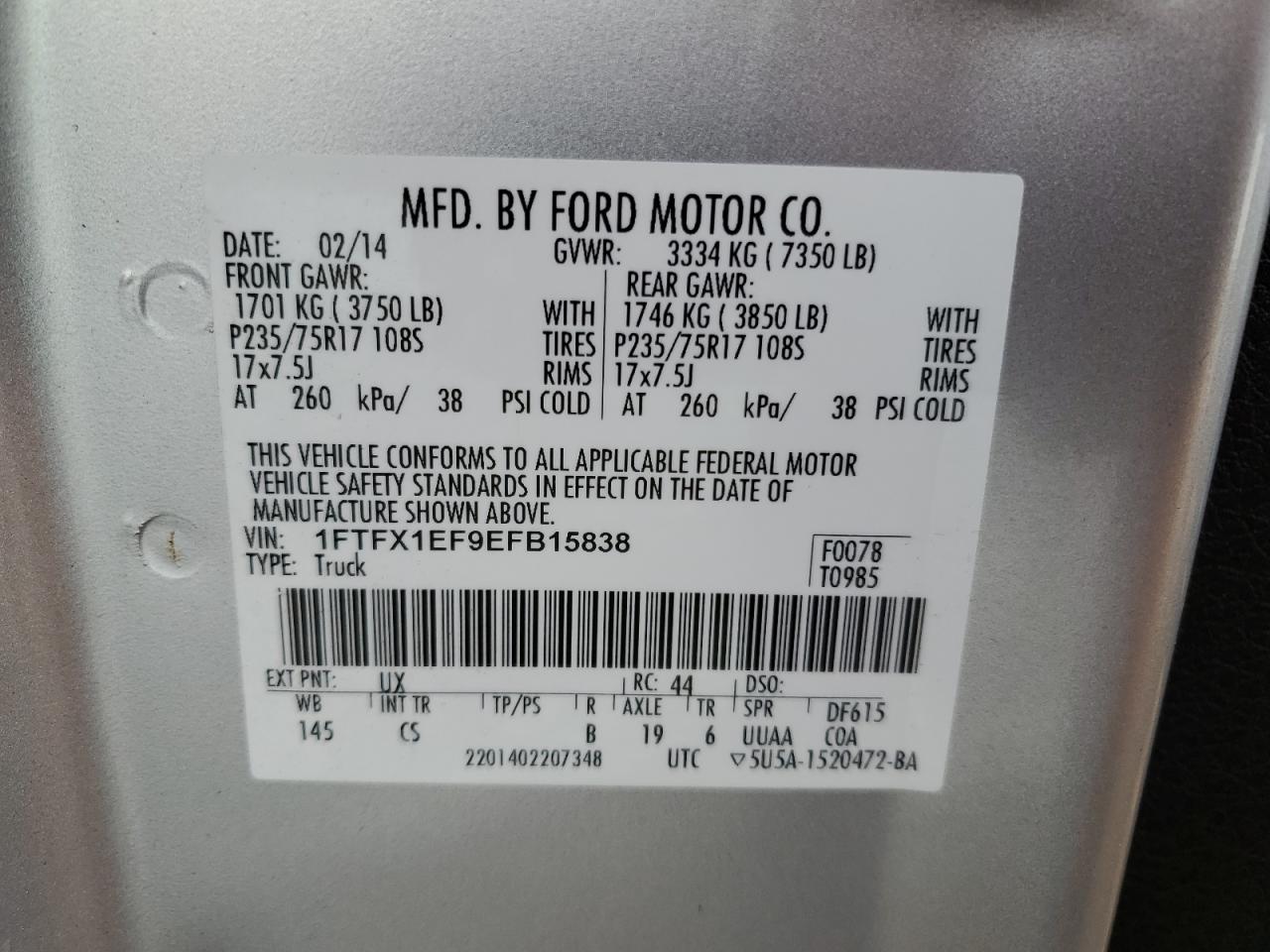 Photo 12 VIN: 1FTFX1EF9EFB15838 - FORD F-150 