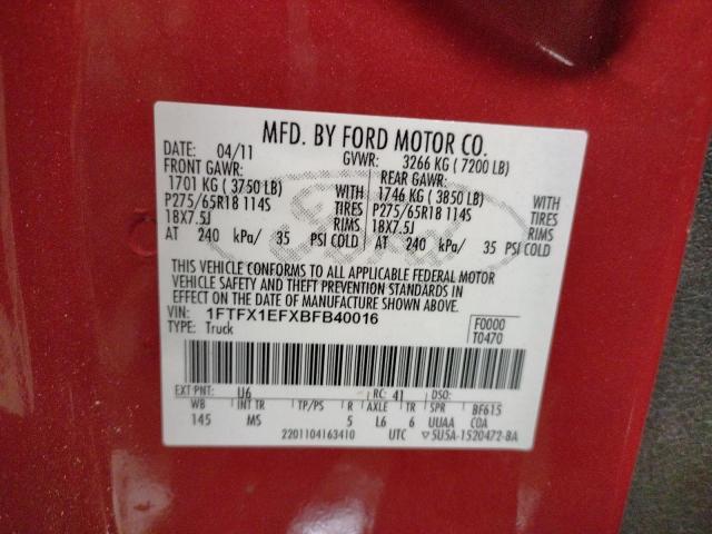 Photo 9 VIN: 1FTFX1EFXBFB40016 - FORD F150 SUPER 