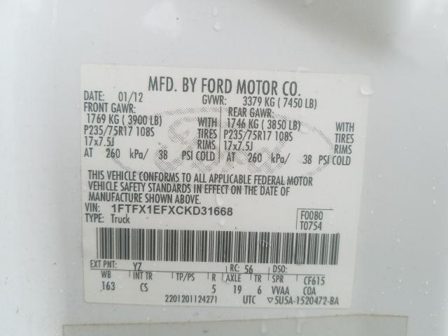 Photo 9 VIN: 1FTFX1EFXCKD31668 - FORD F150 SUPER 