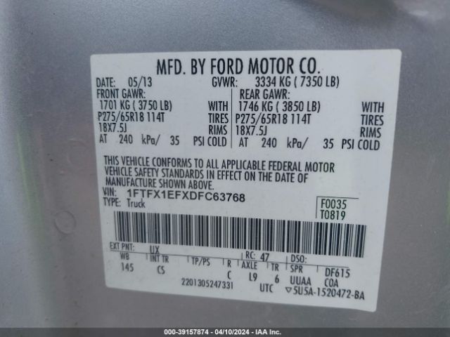 Photo 8 VIN: 1FTFX1EFXDFC63768 - FORD F150 