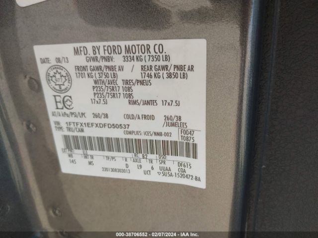 Photo 8 VIN: 1FTFX1EFXDFD50537 - FORD F-150 