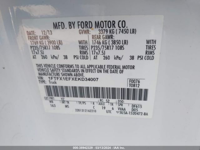 Photo 8 VIN: 1FTFX1EFXEKD34007 - FORD F-150 