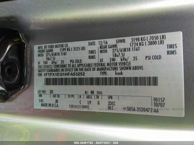 Photo 8 VIN: 1FTFX1EG1HFA53252 - FORD F-150 