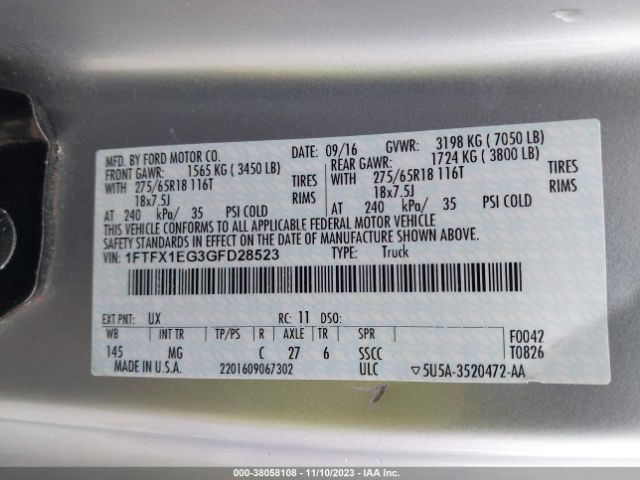 Photo 8 VIN: 1FTFX1EG3GFD28523 - FORD F-150 