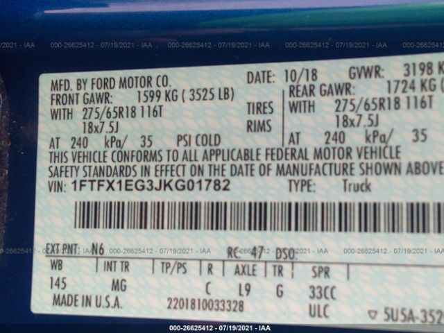 Photo 8 VIN: 1FTFX1EG3JKG01782 - FORD F-150 