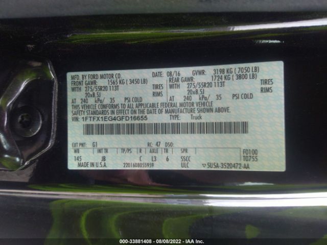 Photo 8 VIN: 1FTFX1EG4GFD16655 - FORD F-150 