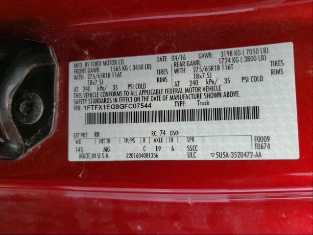 Photo 9 VIN: 1FTFX1EG9GFC07544 - FORD F150 SUPER 