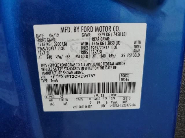 Photo 11 VIN: 1FTFX1ET2CKD91787 - FORD F150 SUPER 