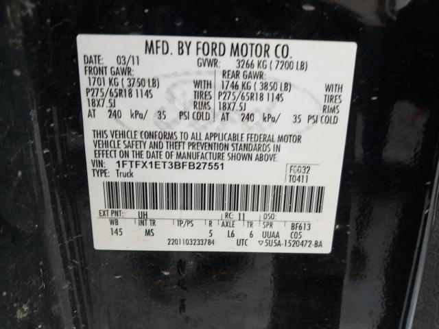 Photo 9 VIN: 1FTFX1ET3BFB27551 - FORD F150 SUPER 