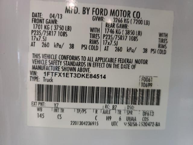 Photo 9 VIN: 1FTFX1ET3DKE84514 - FORD F150 SUPER 