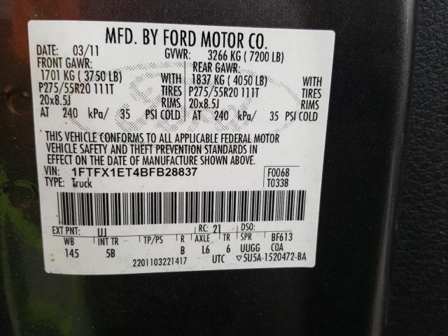 Photo 9 VIN: 1FTFX1ET4BFB28837 - FORD F150 SUPER 