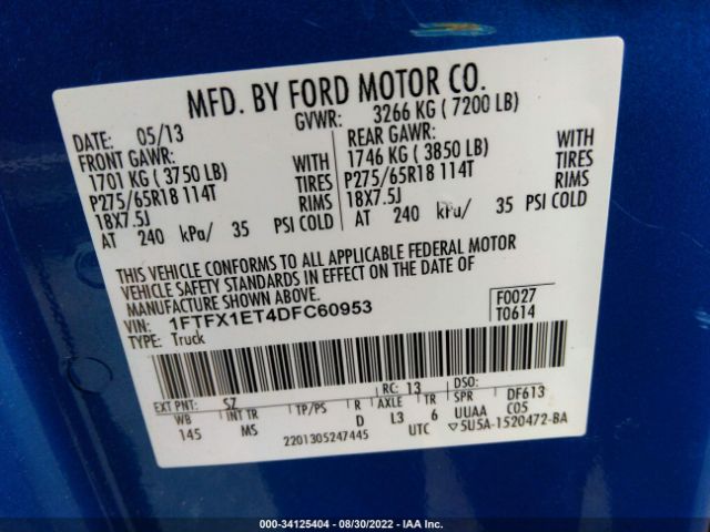 Photo 8 VIN: 1FTFX1ET4DFC60953 - FORD F-150 