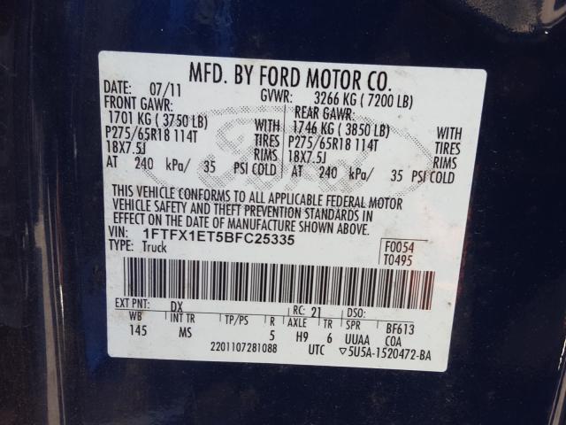 Photo 9 VIN: 1FTFX1ET5BFC25335 - FORD F150 SUPER 