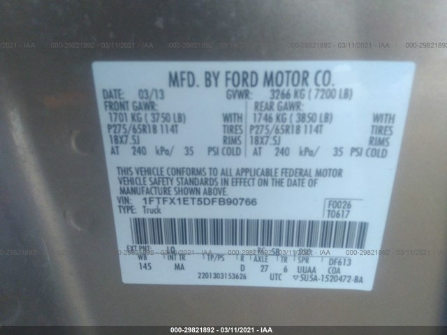 Photo 8 VIN: 1FTFX1ET5DFB90766 - FORD F-150 