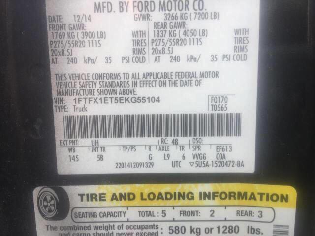 Photo 9 VIN: 1FTFX1ET5EKG55104 - FORD F150 SUPER 