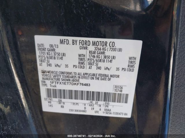 Photo 8 VIN: 1FTFX1ET7DKF76483 - FORD F-150 