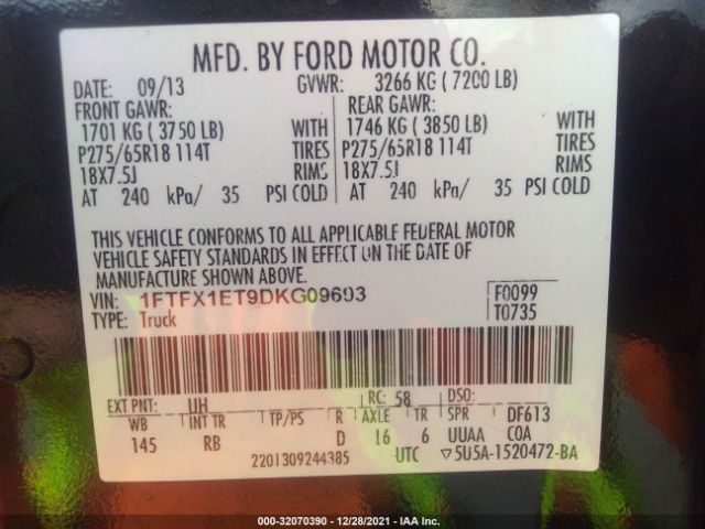 Photo 8 VIN: 1FTFX1ET9DKG09693 - FORD F-150 