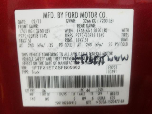 Photo 9 VIN: 1FTFX1ETXBFB00962 - FORD F150 SUPER 