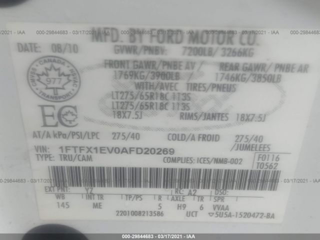 Photo 8 VIN: 1FTFX1EV0AFD20269 - FORD F-150 