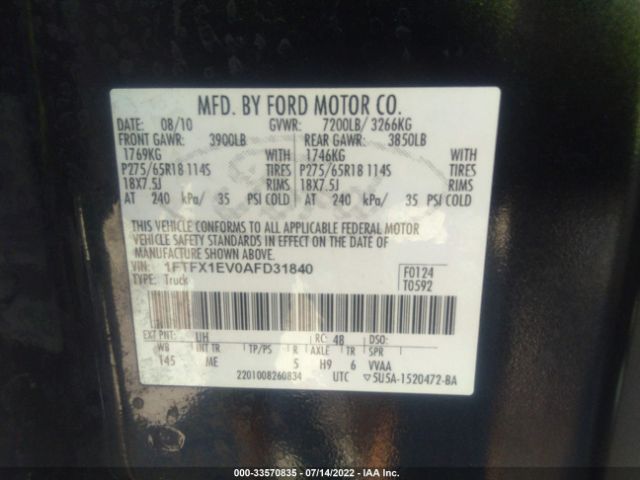 Photo 8 VIN: 1FTFX1EV0AFD31840 - FORD F-150 