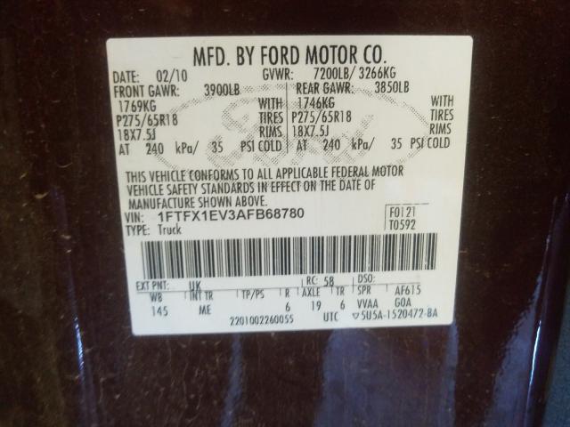 Photo 9 VIN: 1FTFX1EV3AFB68780 - FORD F150 SUPER 