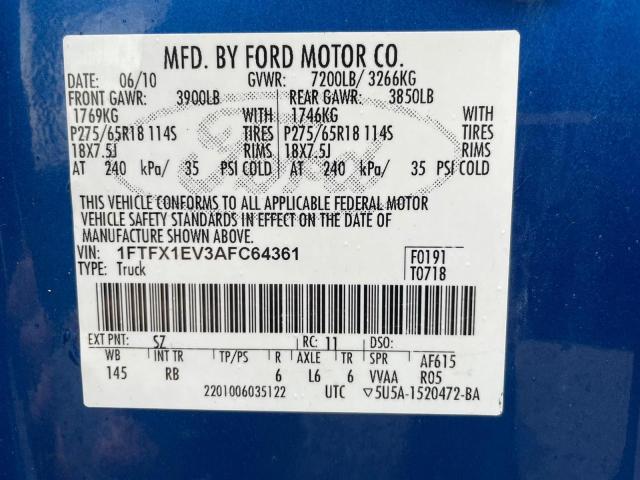 Photo 9 VIN: 1FTFX1EV3AFC64361 - FORD F150 SUPER 