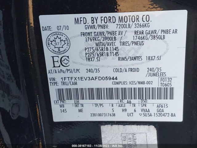 Photo 8 VIN: 1FTFX1EV3AFD05944 - FORD F-150 