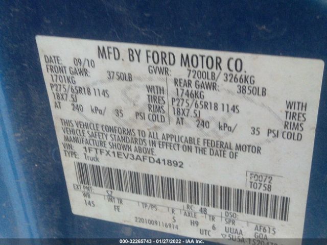 Photo 8 VIN: 1FTFX1EV3AFD41892 - FORD F-150 