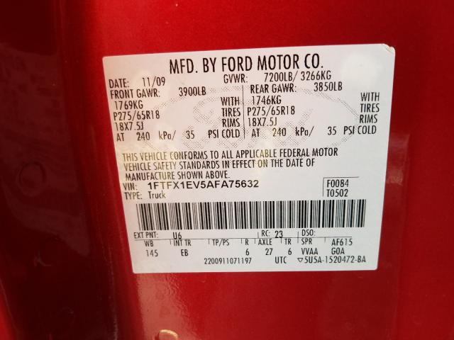 Photo 9 VIN: 1FTFX1EV5AFA75632 - FORD F150 SUPER 