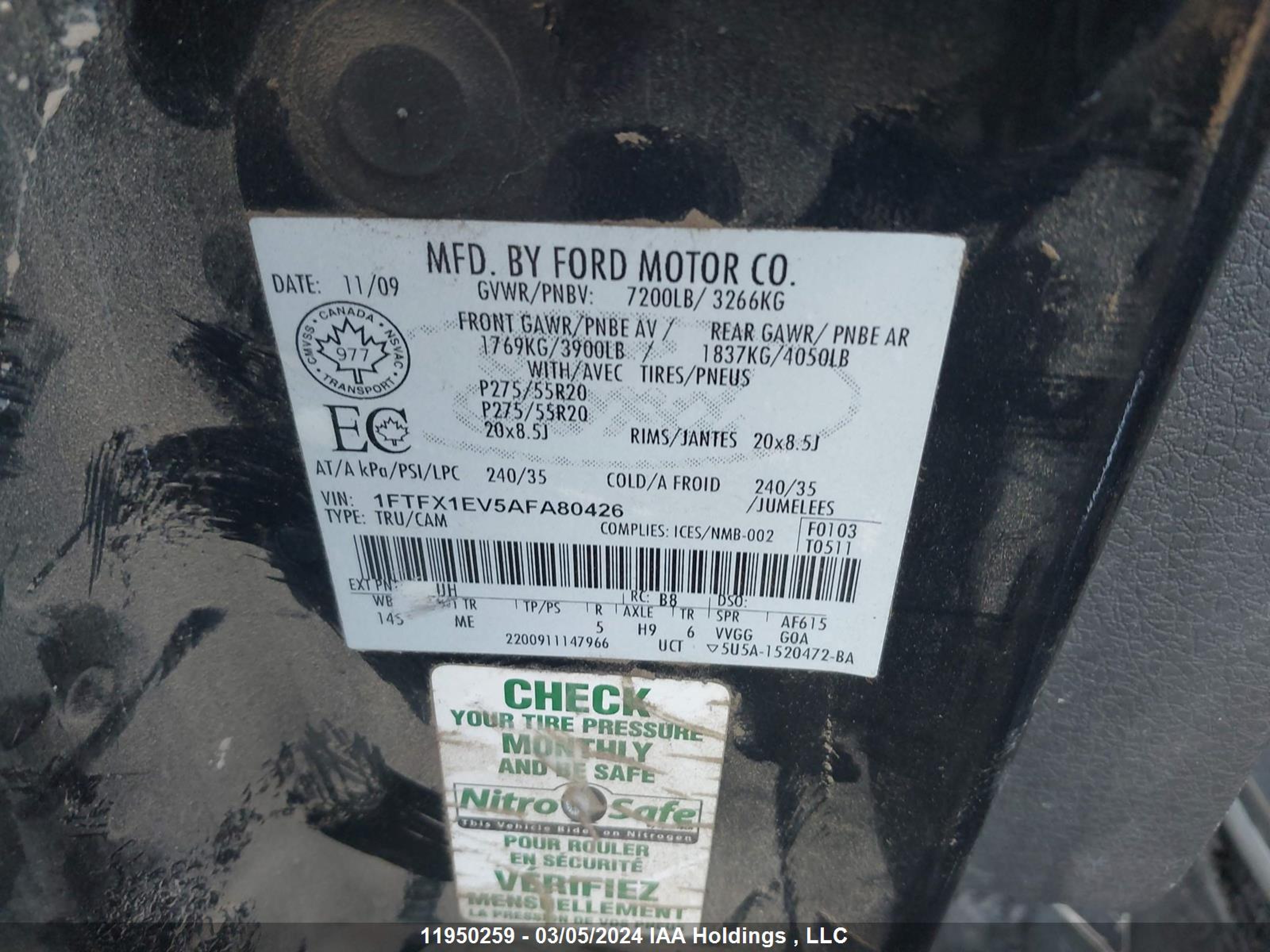 Photo 8 VIN: 1FTFX1EV5AFA80426 - FORD F-150 