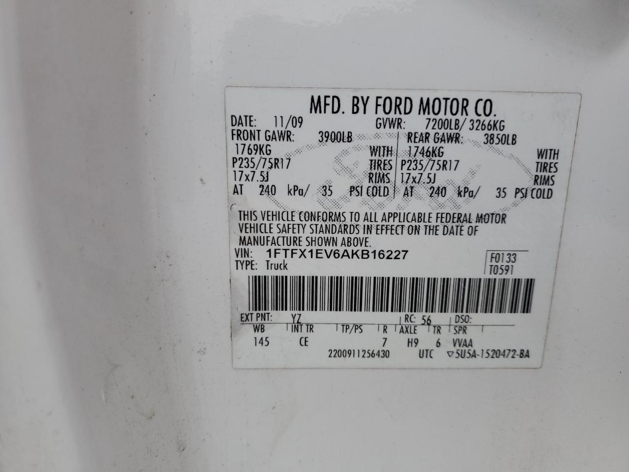 Photo 11 VIN: 1FTFX1EV6AKB16227 - FORD F-150 