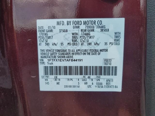 Photo 11 VIN: 1FTFX1EV7AFB44191 - FORD F150 SUPER 